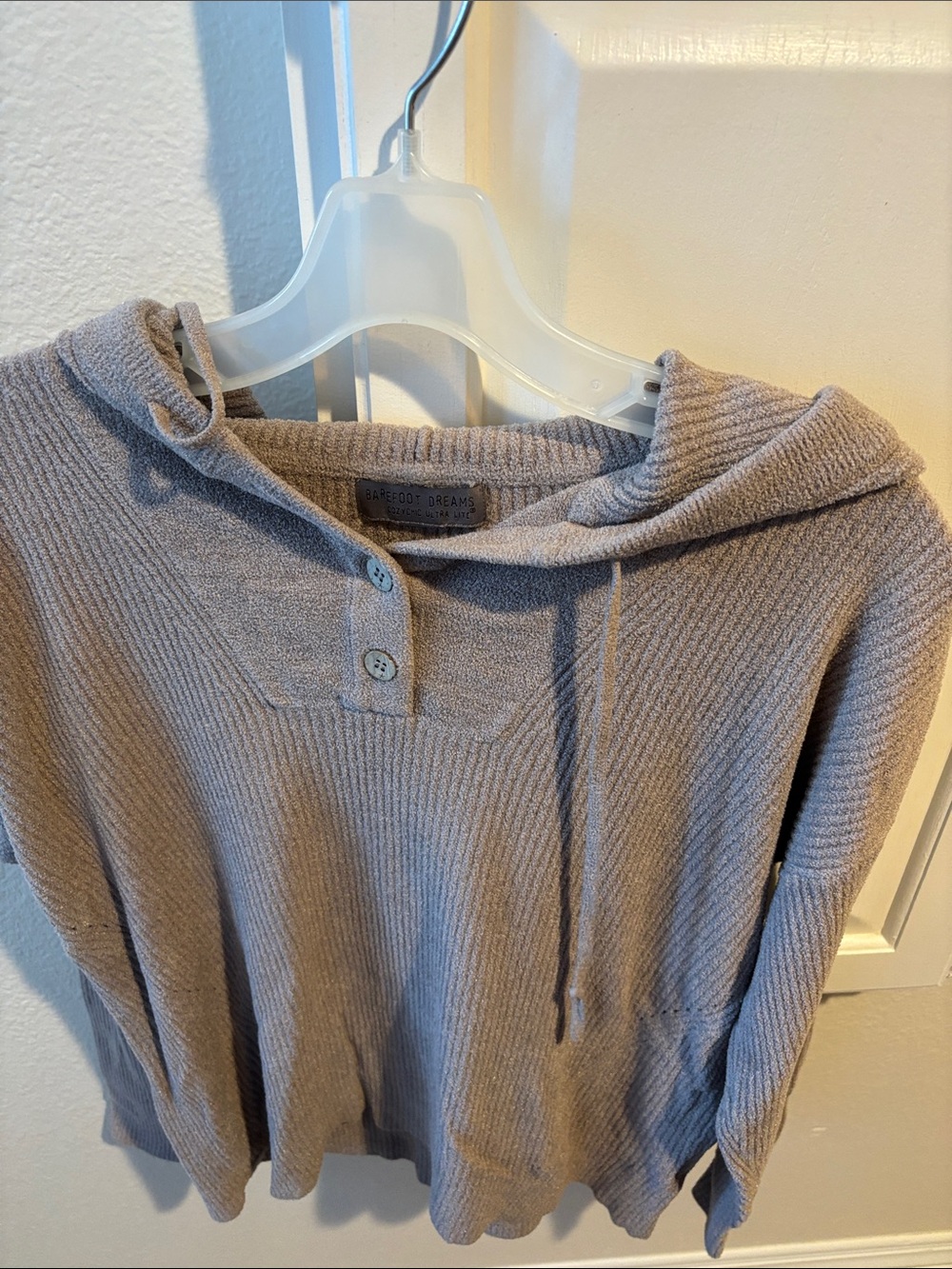 Barefoot Dreams Ribbed Hooded Pullover - Taupe Gray